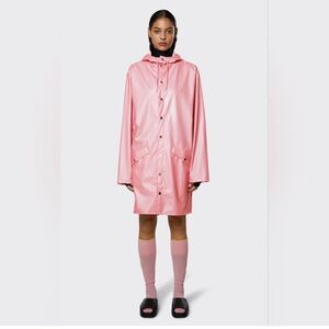 Rains Women's (sz L) Pink Long Jacket NWT | limited edition color